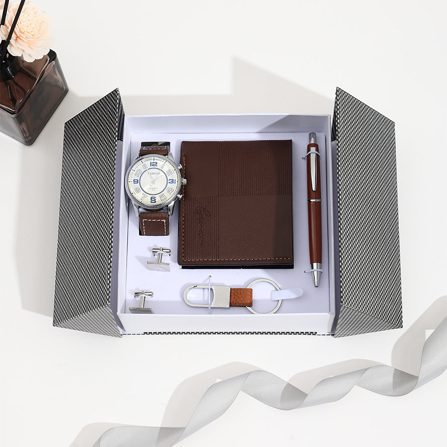Business Leather Gift Set with Watch and Perfume