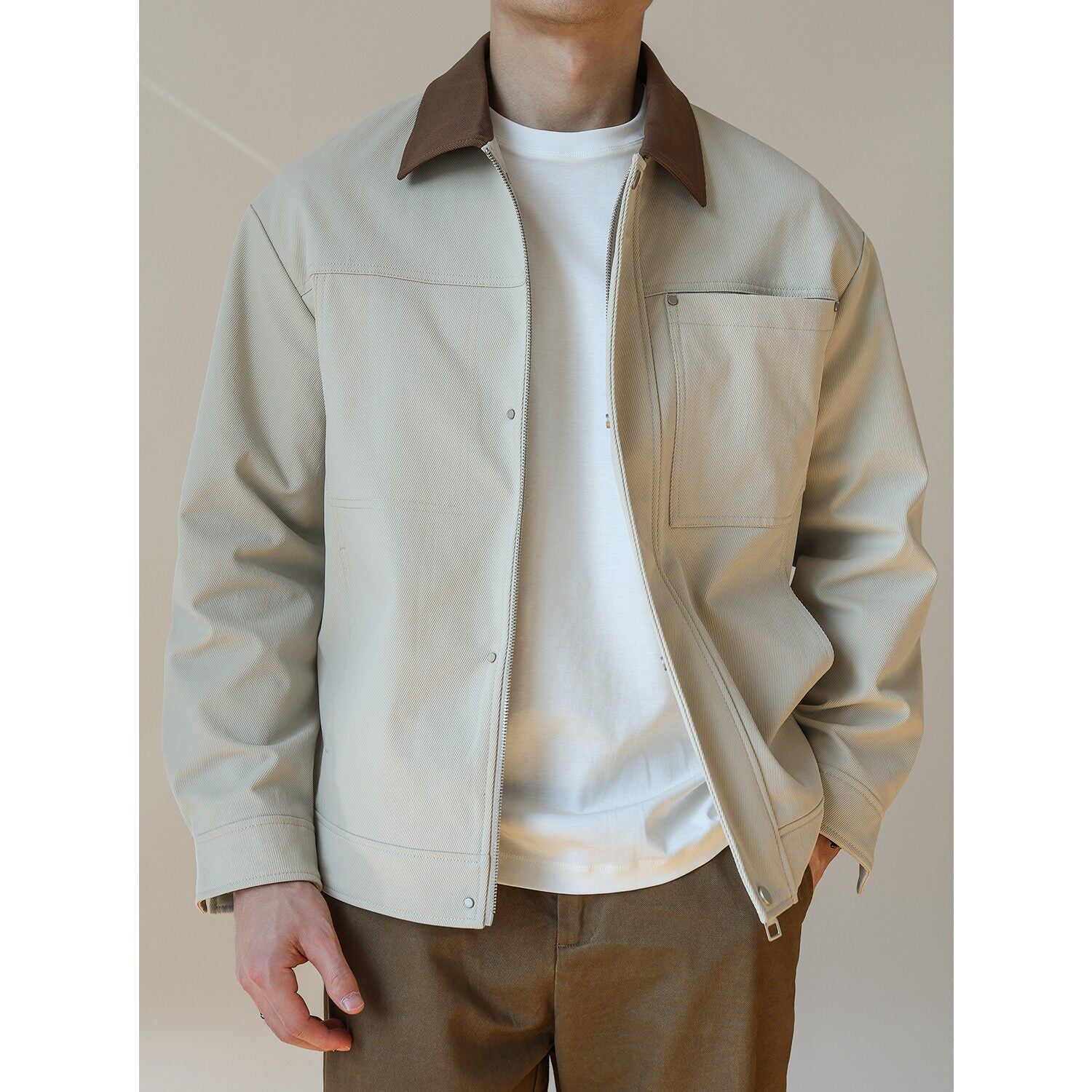 Men's Retro Color Block Workwear Jacket | Vintage Lapel Casual Cotton Coat
