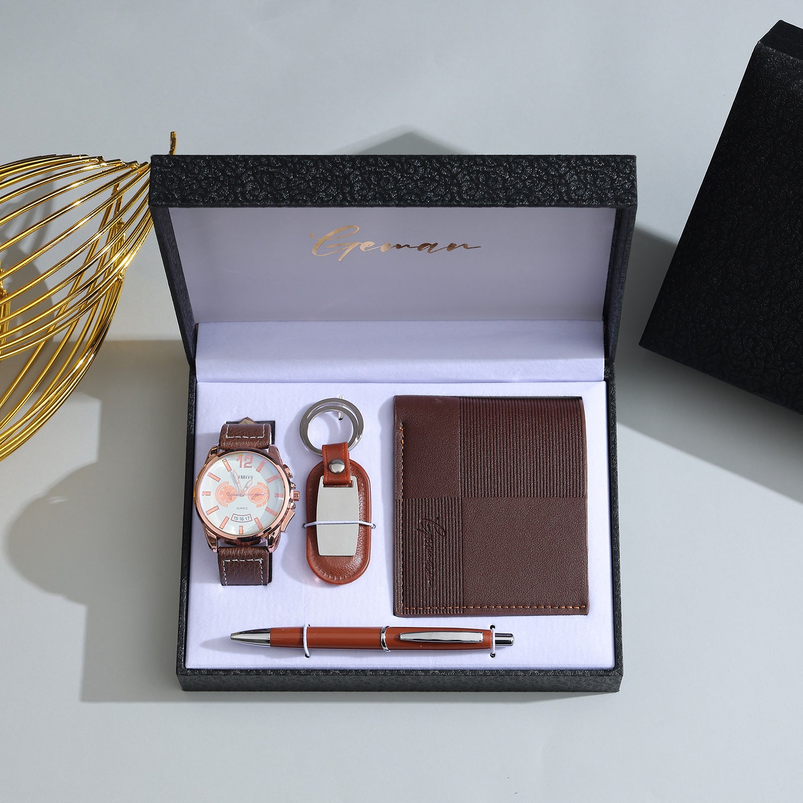 Business Leather Gift Set with Watch and Perfume