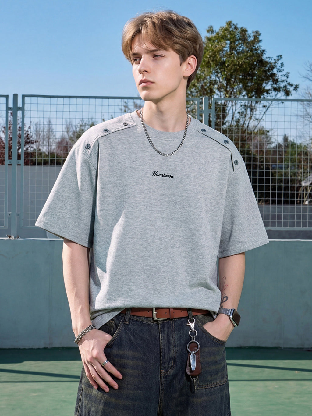 Unisex Premium Oversized Cotton T-Shirt | Casual Loose Fit Crew Neck Tee with Shoulder Button Detail