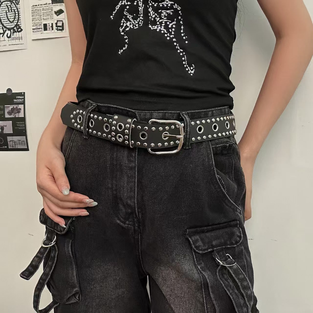 Retro Leather Belt with Decorative Buckle | Vintage Y2K Fashion Waist Belt