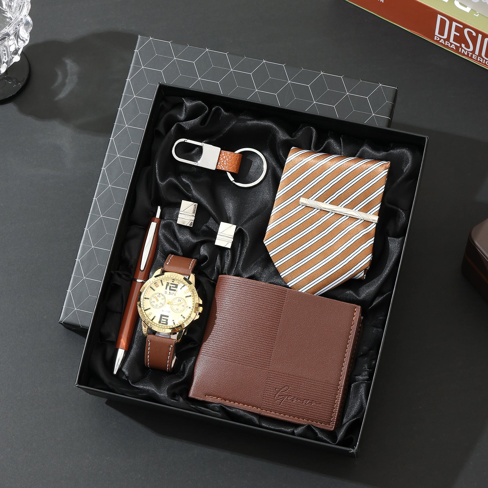 Business Leather Gift Set with Watch and Perfume