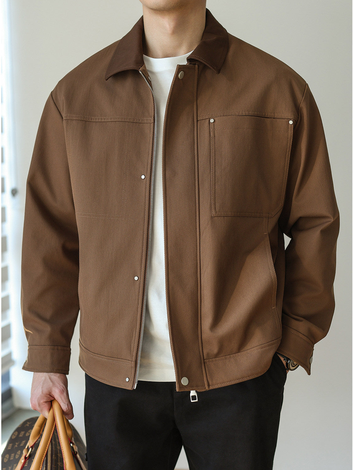 Men's Retro Color Block Workwear Jacket | Vintage Lapel Casual Cotton Coat