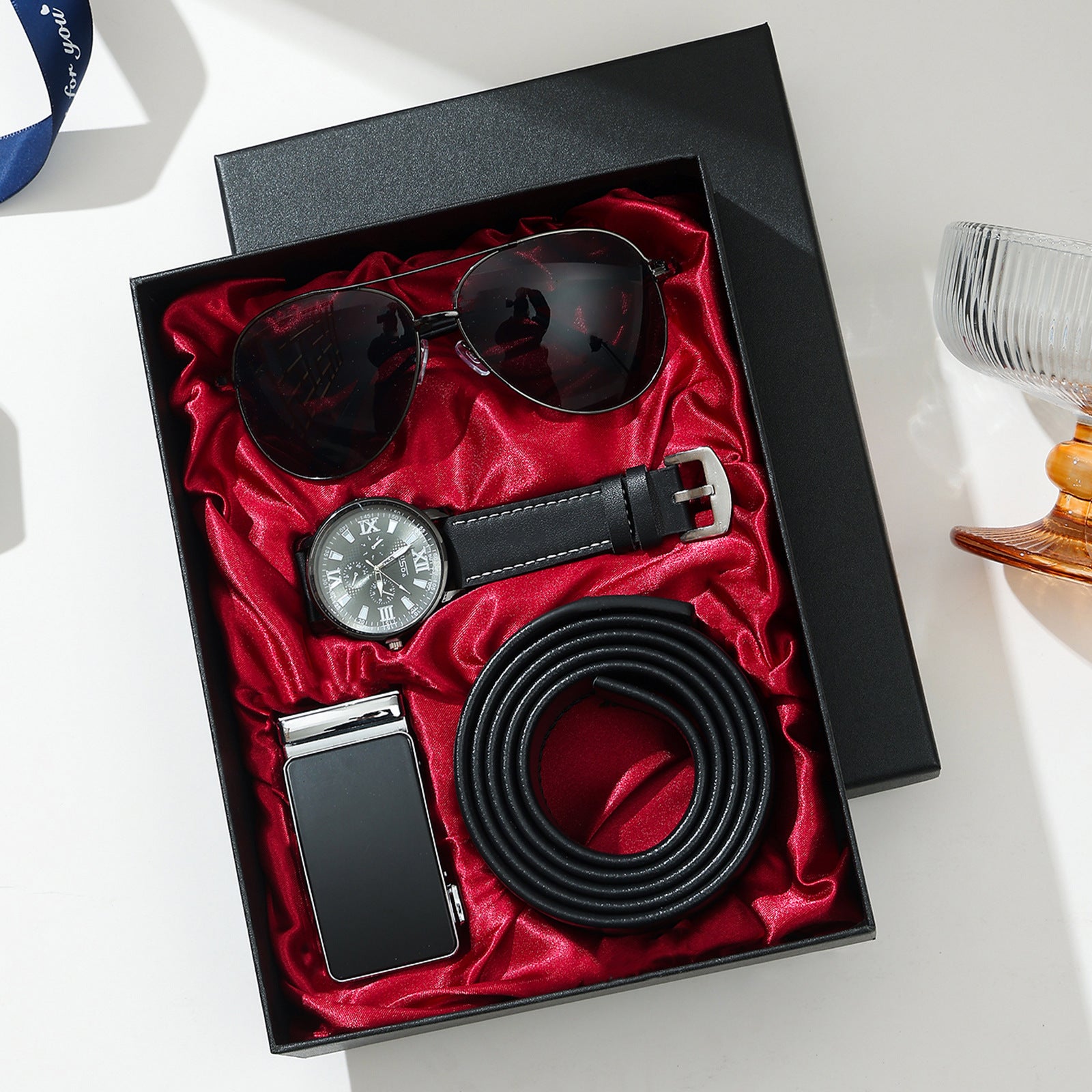 Business Leather Gift Set with Watch and Perfume