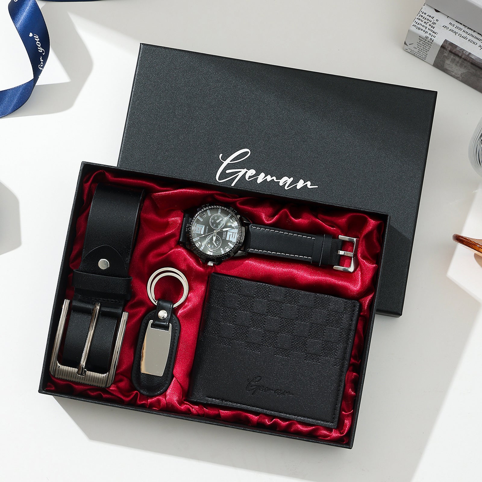 Business Leather Gift Set with Watch and Perfume
