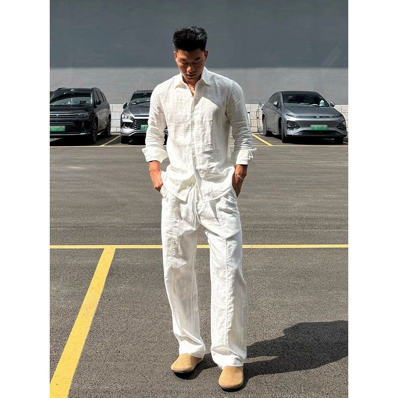 Men's Premium Linen Shirt Long Sleeve Breathable Summer Button-Down Casual Shirt