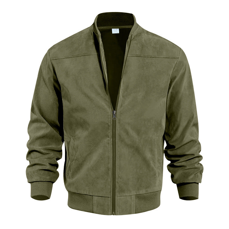 Men's Stand Collar Bomber Jacket | Classic Suede Style