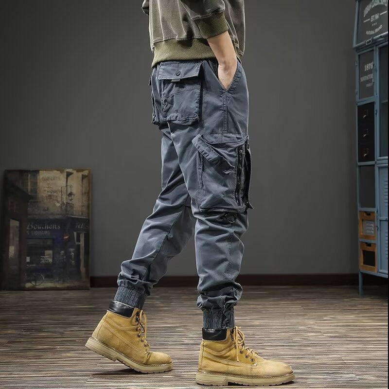 Men's Mid-Waist Cargo Jogger Pants | Multi-Pocket Relaxed Fit Streetwear Trousers
