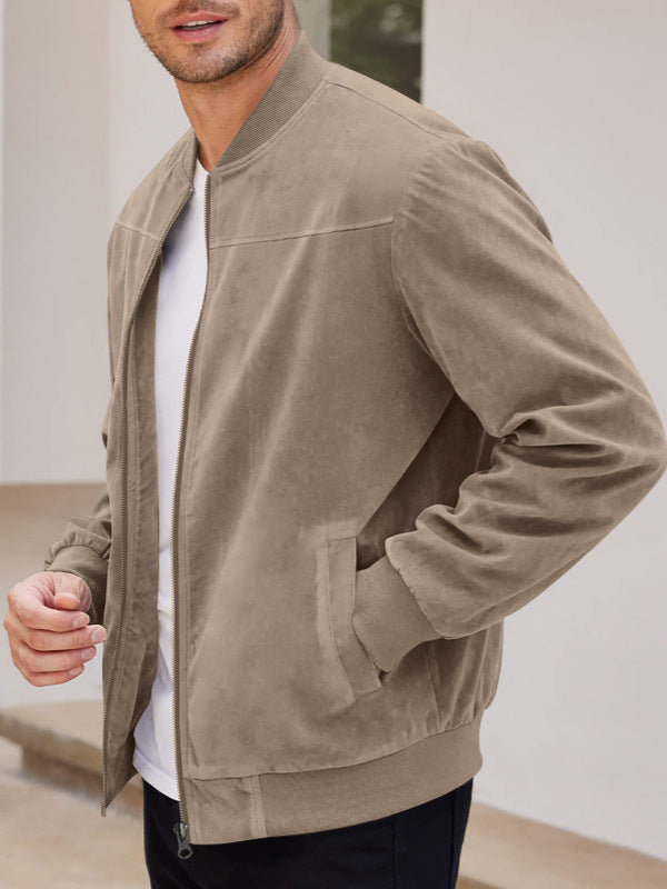 Men's Stand Collar Bomber Jacket | Classic Suede Style