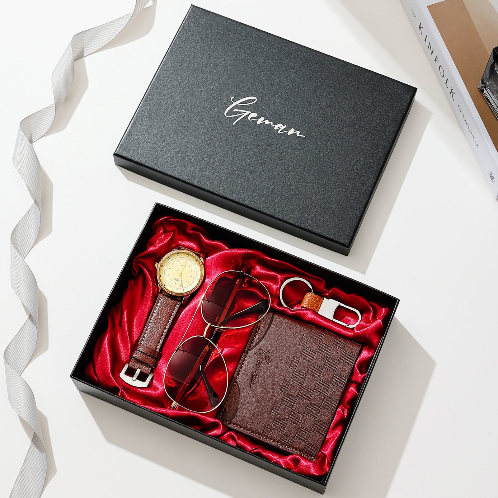 Business Leather Gift Set with Watch and Perfume