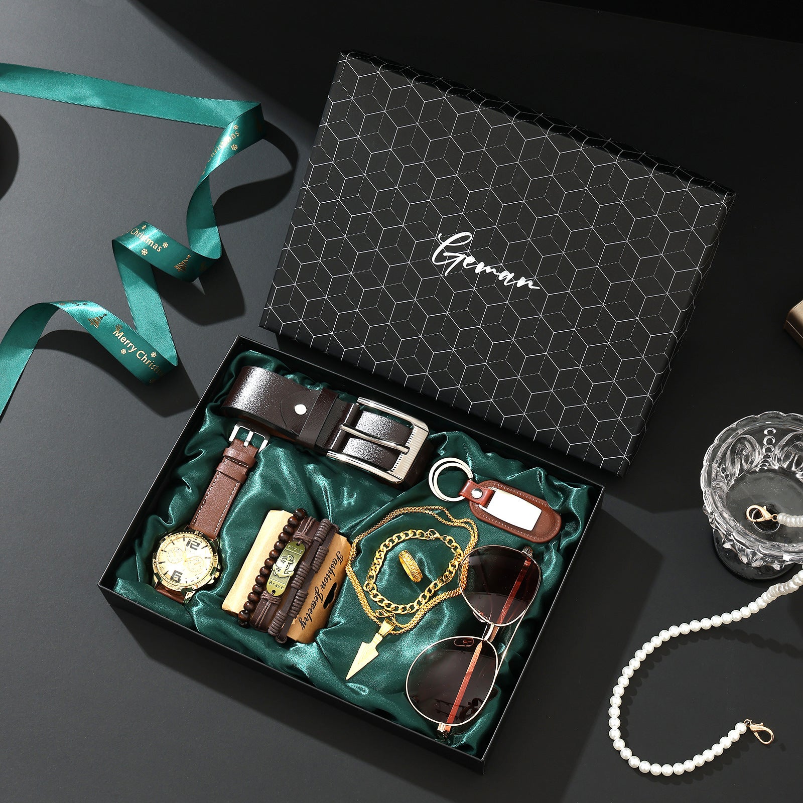 Business Leather Gift Set with Watch and Perfume