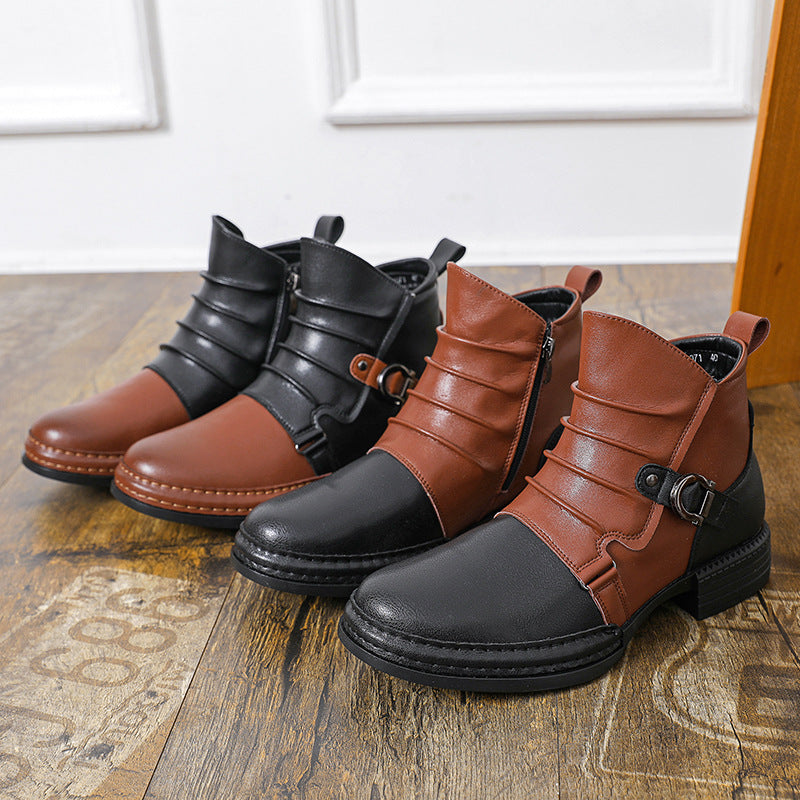 Men's Classic Ankle Boots | Casual Side Zip Low Heel Fashion Boots