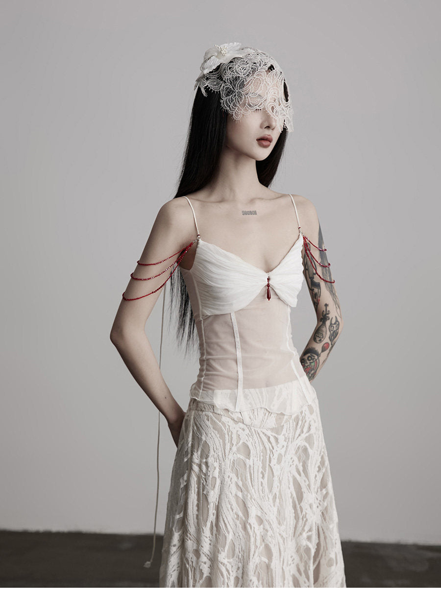 Women's Rose Quartz Chain Mesh Corset Tank Top | Gothic Glam Sleeveless Cami