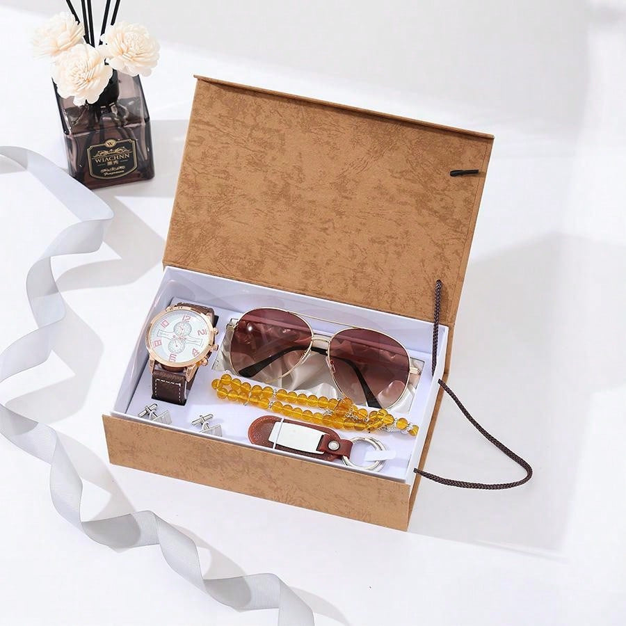 Business Leather Gift Set with Watch and Perfume