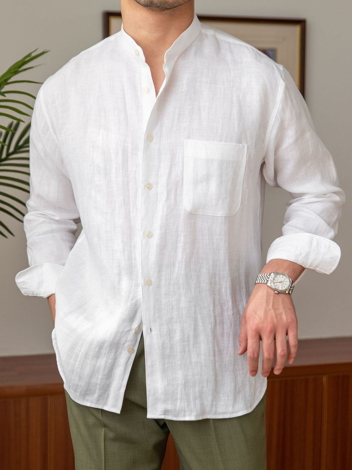 Men's Premium Linen Long Sleeve Shirt | Breathable Relaxed Fit Casual Button-Up Shirt