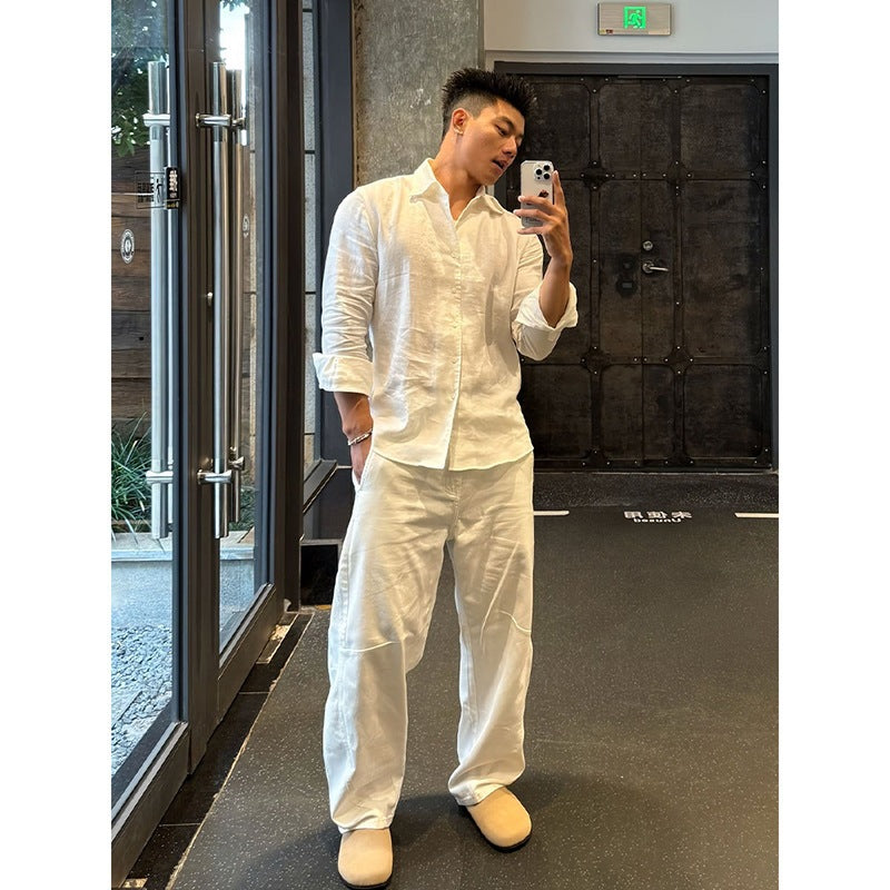 Men's Premium Linen Shirt Long Sleeve Breathable Summer Button-Down Casual Shirt