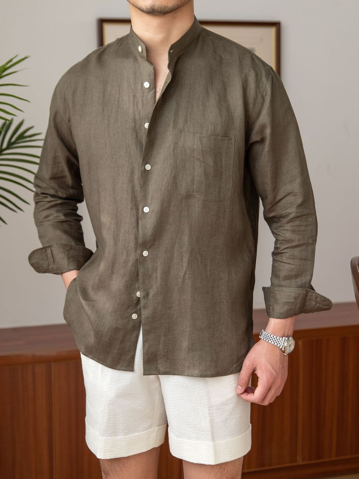 Men's Premium Linen Long Sleeve Shirt | Breathable Relaxed Fit Casual Button-Up Shirt