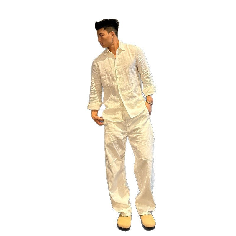 Men's Premium Linen Shirt Long Sleeve Breathable Summer Button-Down Casual Shirt