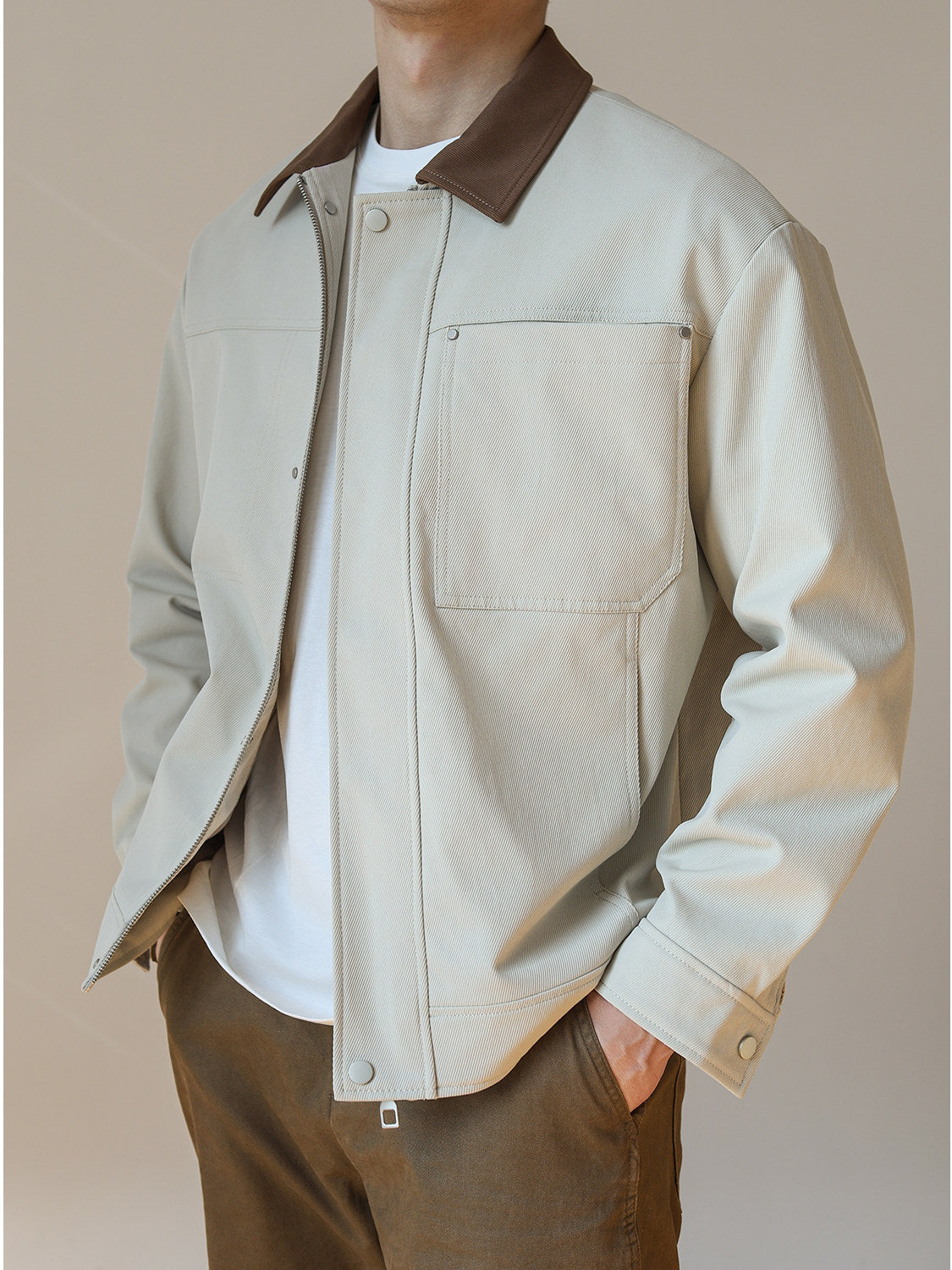 Men's Retro Color Block Workwear Jacket | Vintage Lapel Casual Cotton Coat