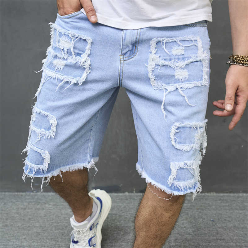 Men's Ripped Denim Shorts | Loose Fit Distressed Streetwear Jean Shorts
