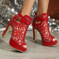 Hollowed-out, waterproof platform high-heels