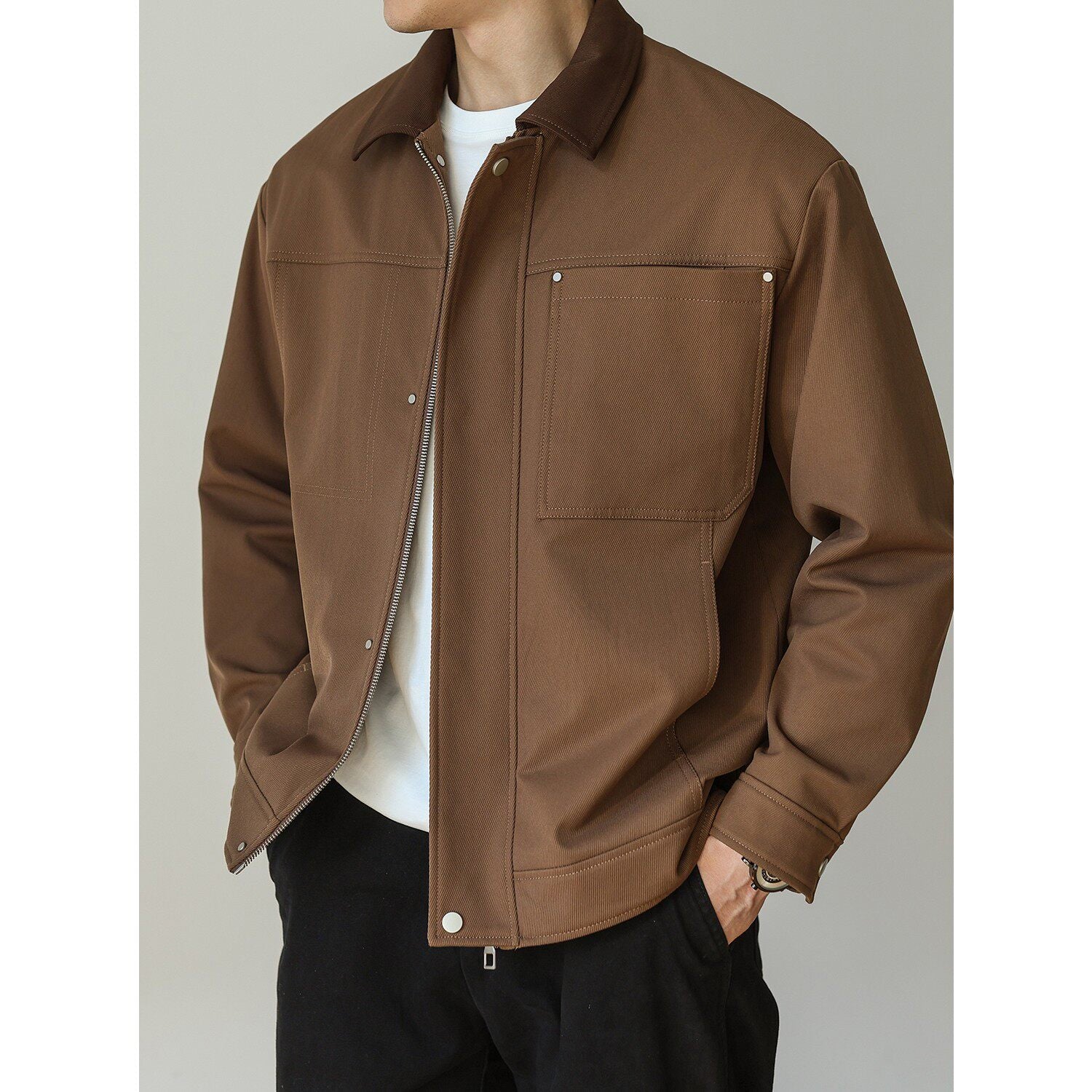 Men's Retro Color Block Workwear Jacket | Vintage Lapel Casual Cotton Coat