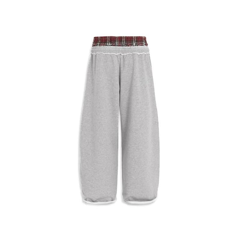 Women's Retro Plaid Embroidered Wide Leg Pants | High Waist Loose Fit Casual Trousers