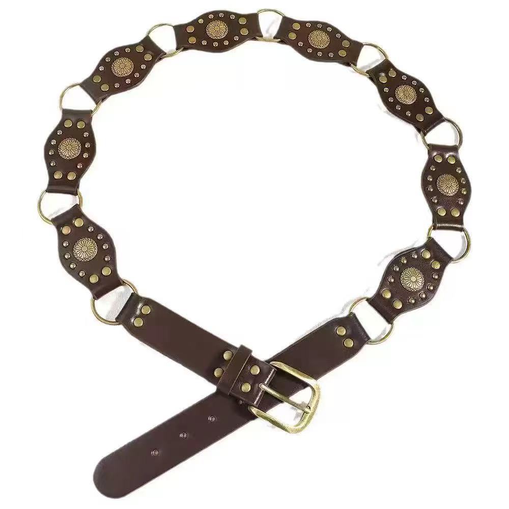 Retro Leather Belt with Decorative Buckle | Vintage Y2K Fashion Waist Belt