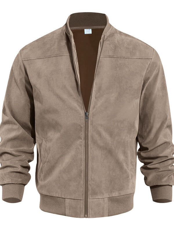 Men's Stand Collar Bomber Jacket | Classic Suede Style