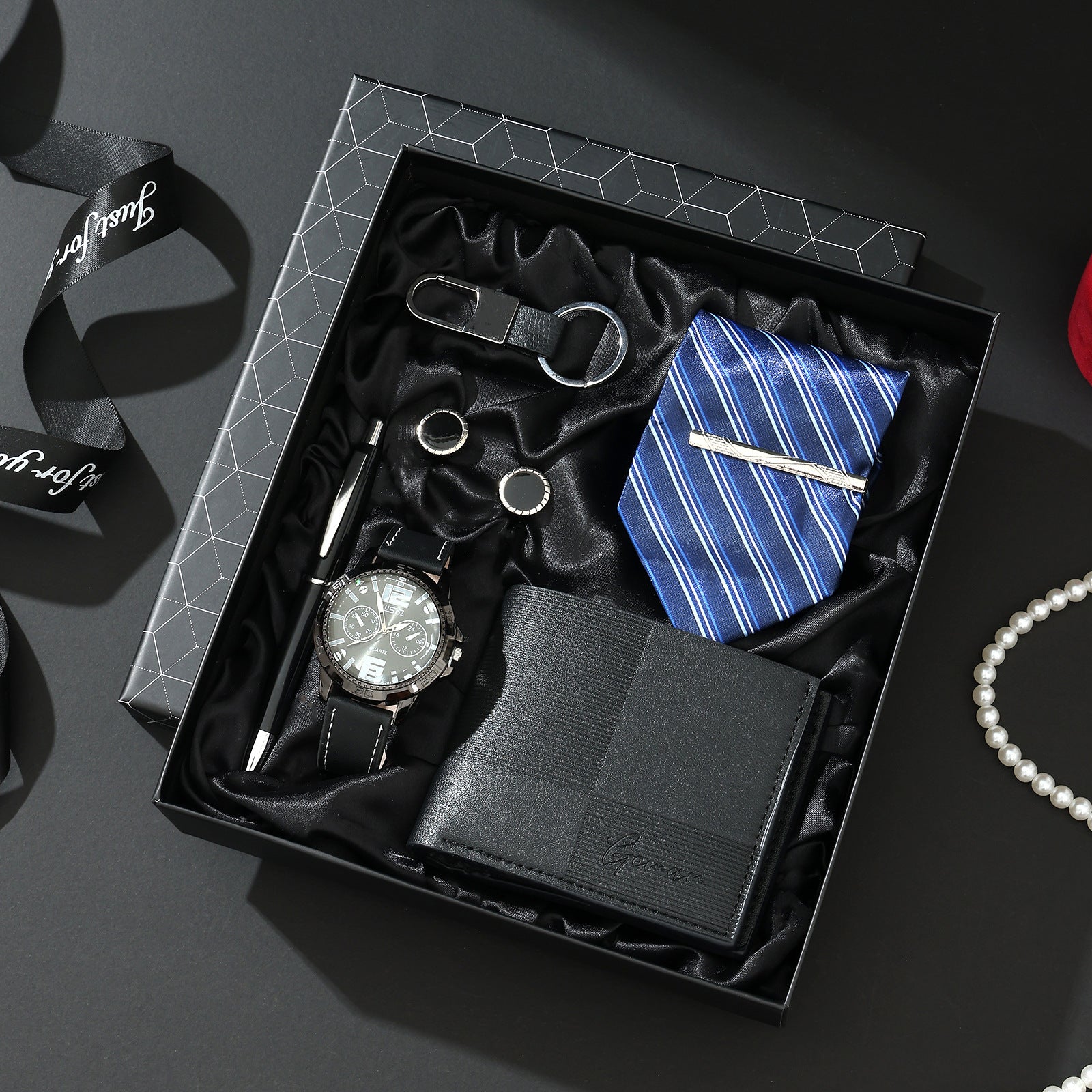 Business Leather Gift Set with Watch and Perfume