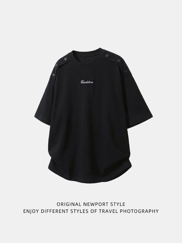 Unisex Premium Oversized Cotton T-Shirt | Casual Loose Fit Crew Neck Tee with Shoulder Button Detail