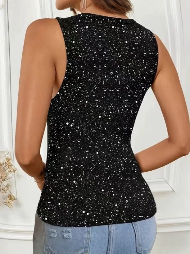 Women's Glitter Mesh Patchwork Tank Top | Slim Fit Sleeveless Party Camisole