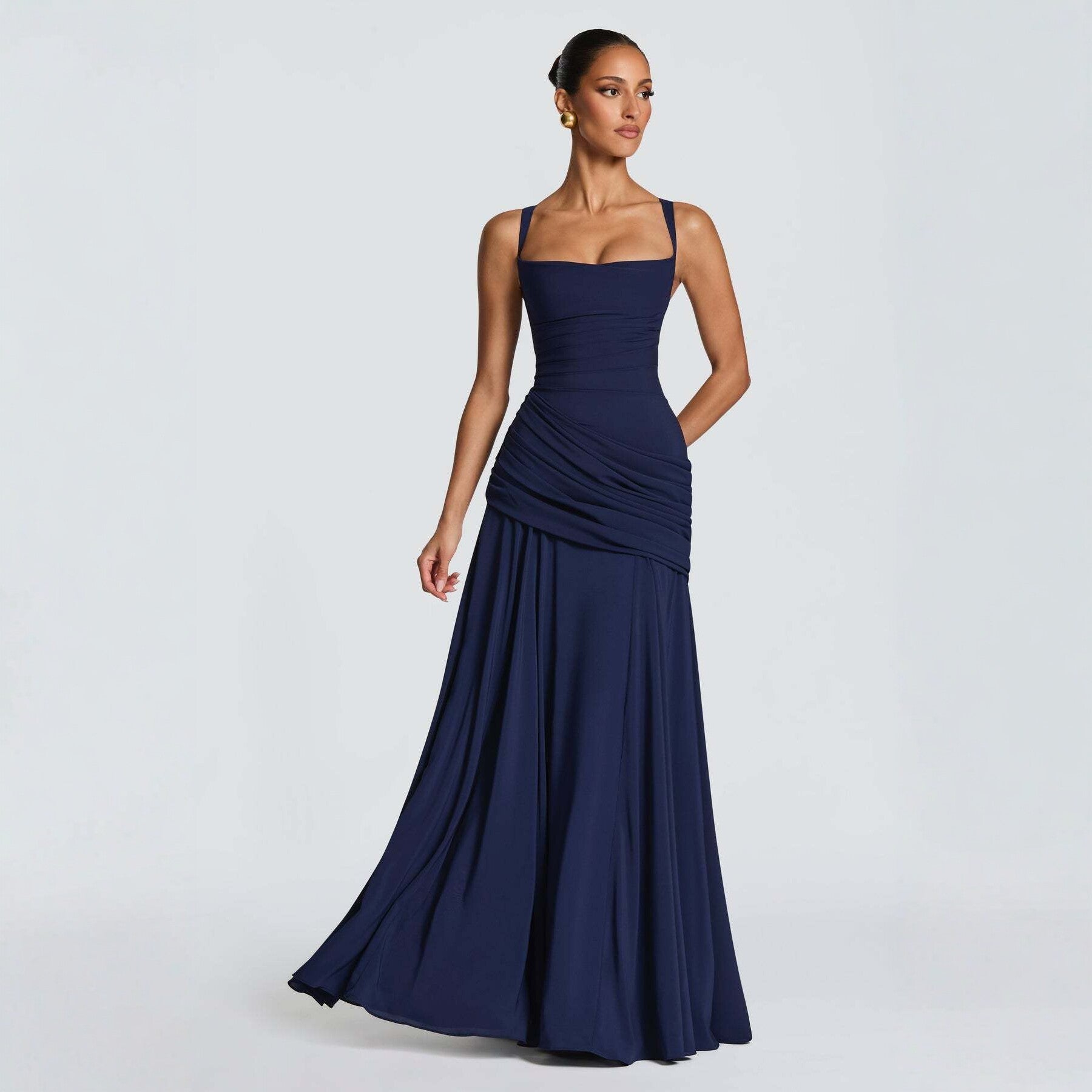 Women's Elegant Sleeveless Flared Maxi Dress | Square Neck High Waist A-Line Dress