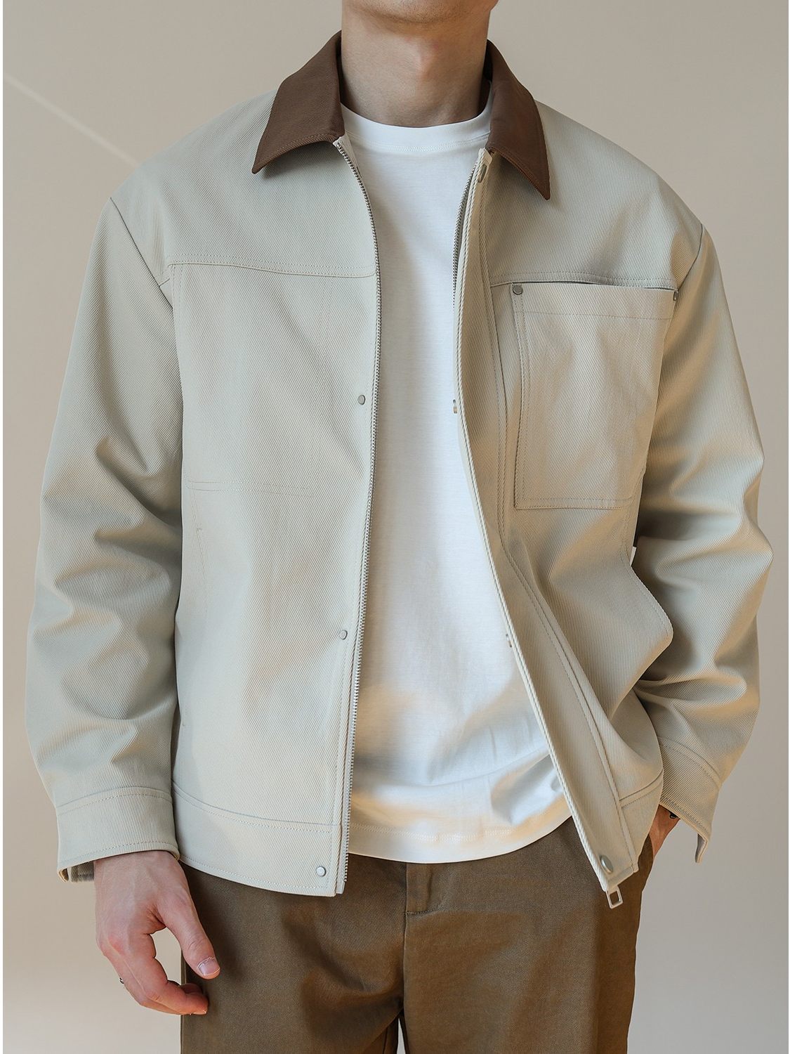 Men's Retro Color Block Workwear Jacket | Vintage Lapel Casual Cotton Coat
