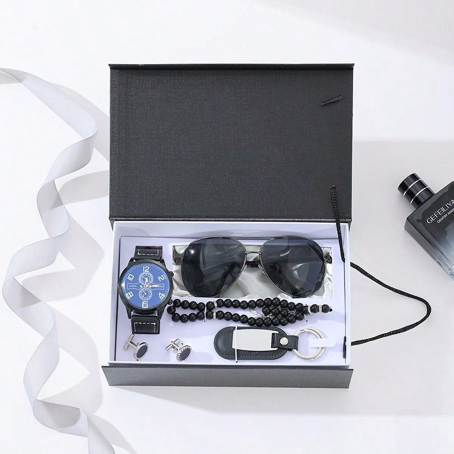 Business Leather Gift Set with Watch and Perfume