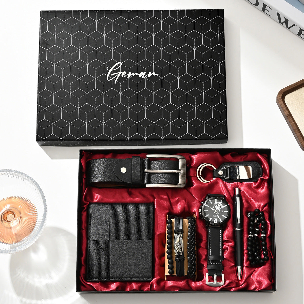 Business Leather Gift Set with Watch and Perfume
