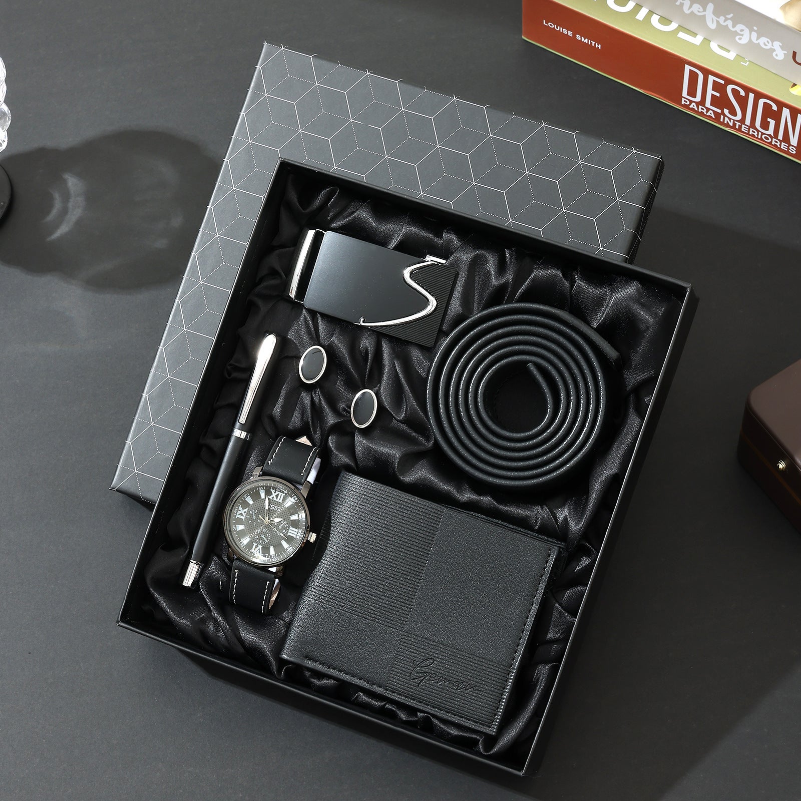 Business Leather Gift Set with Watch and Perfume