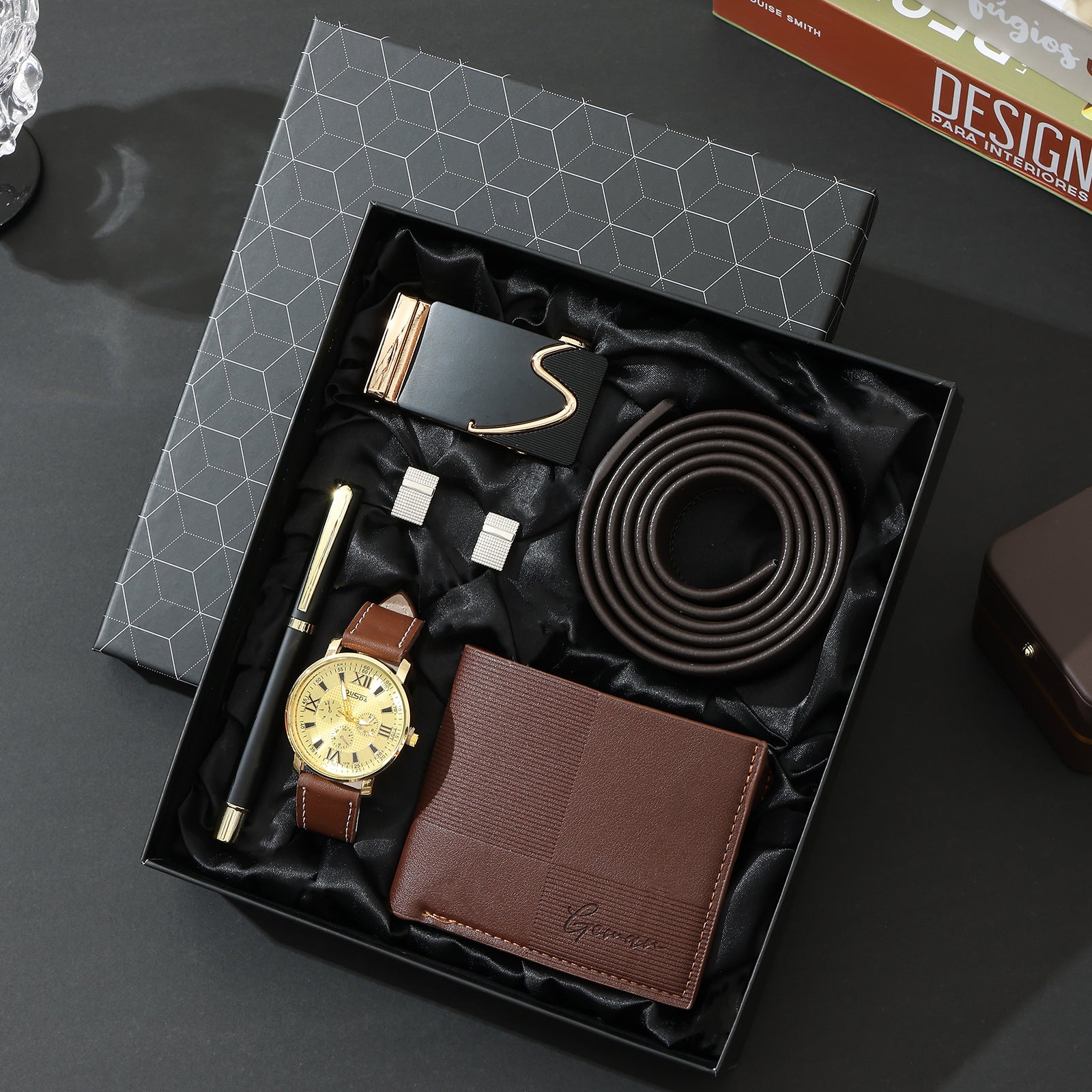 Business Leather Gift Set with Watch and Perfume