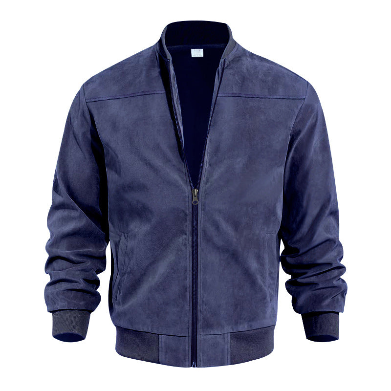Men's Stand Collar Bomber Jacket | Classic Suede Style