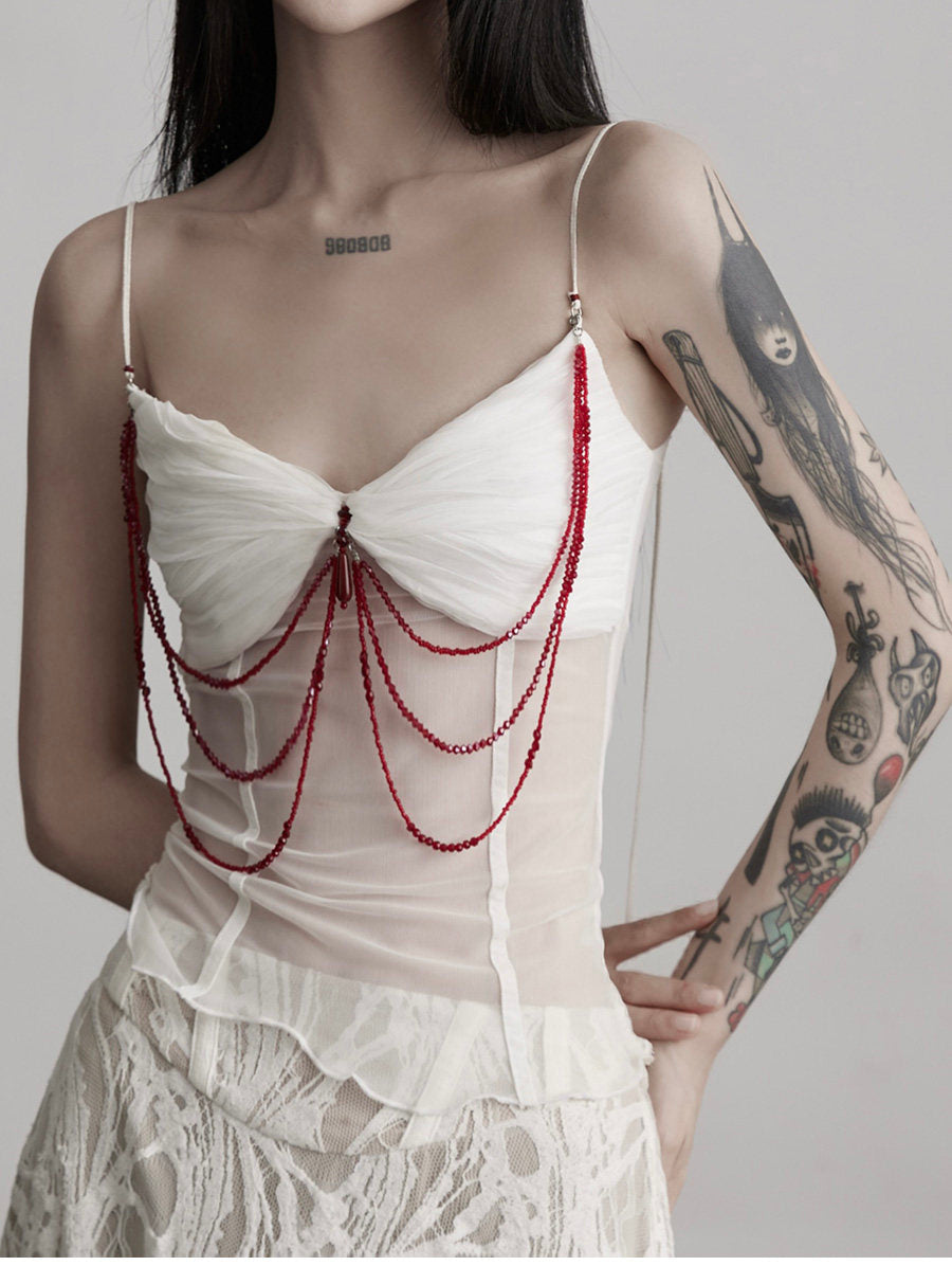 Women's Rose Quartz Chain Mesh Corset Tank Top | Gothic Glam Sleeveless Cami