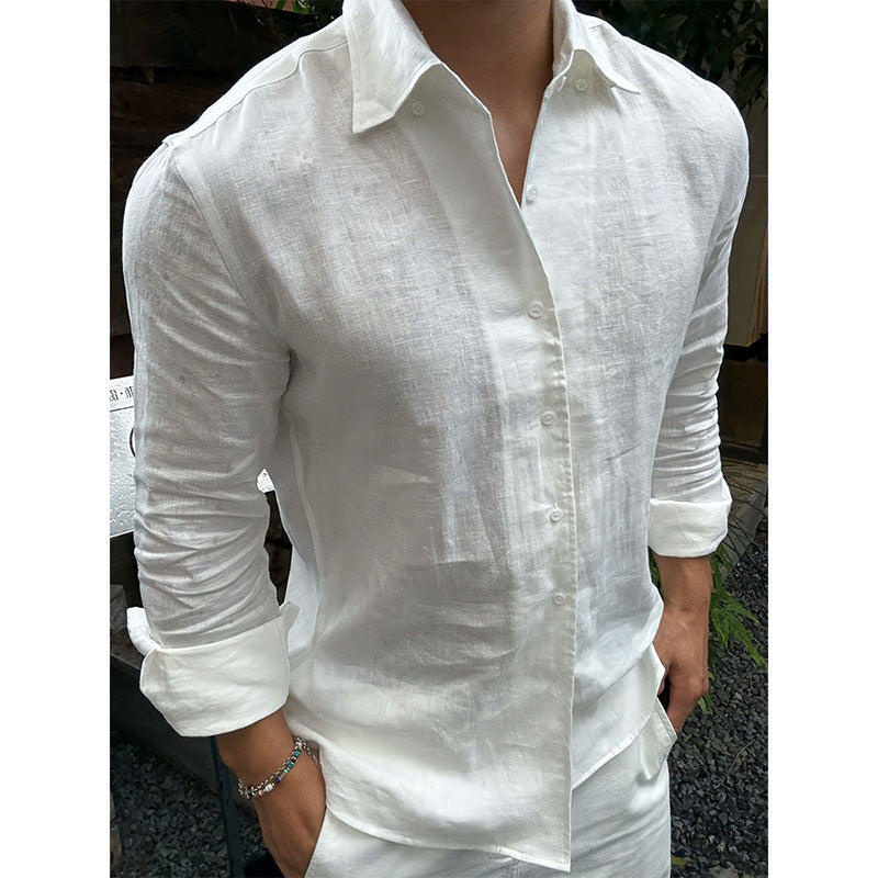 Men's Premium Linen Shirt Long Sleeve Breathable Summer Button-Down Casual Shirt