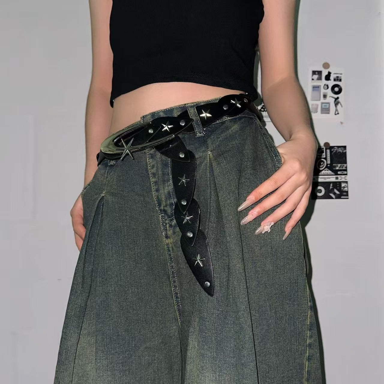 Retro Leather Belt with Decorative Buckle | Vintage Y2K Fashion Waist Belt