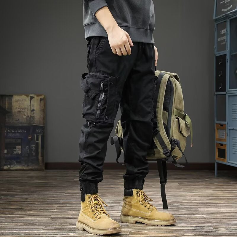 Men's Mid-Waist Cargo Jogger Pants | Multi-Pocket Relaxed Fit Streetwear Trousers