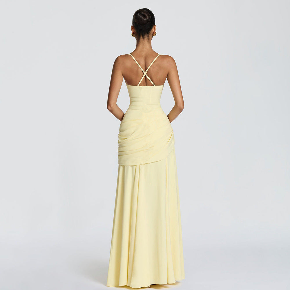 Women's Elegant Sleeveless Flared Maxi Dress | Square Neck High Waist A-Line Dress