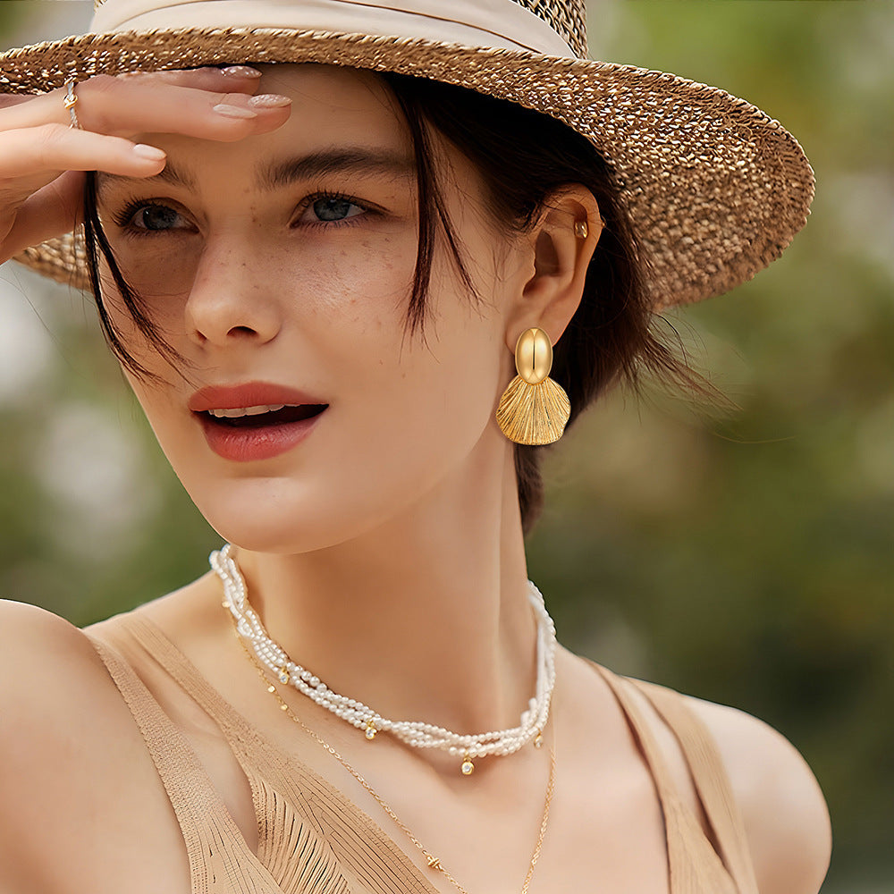 14K Gold Plated Leaf Drop Earrings | Elegant Geometric Statement Jewelry