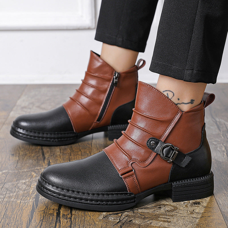 Men's Classic Ankle Boots | Casual Side Zip Low Heel Fashion Boots
