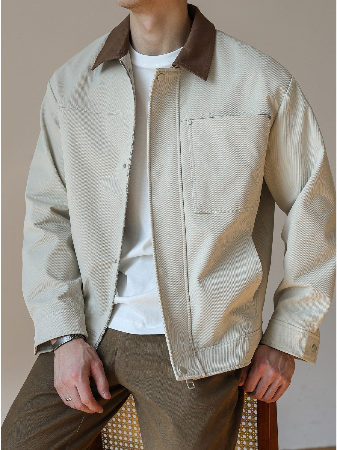 Men's Retro Color Block Workwear Jacket | Vintage Lapel Casual Cotton Coat