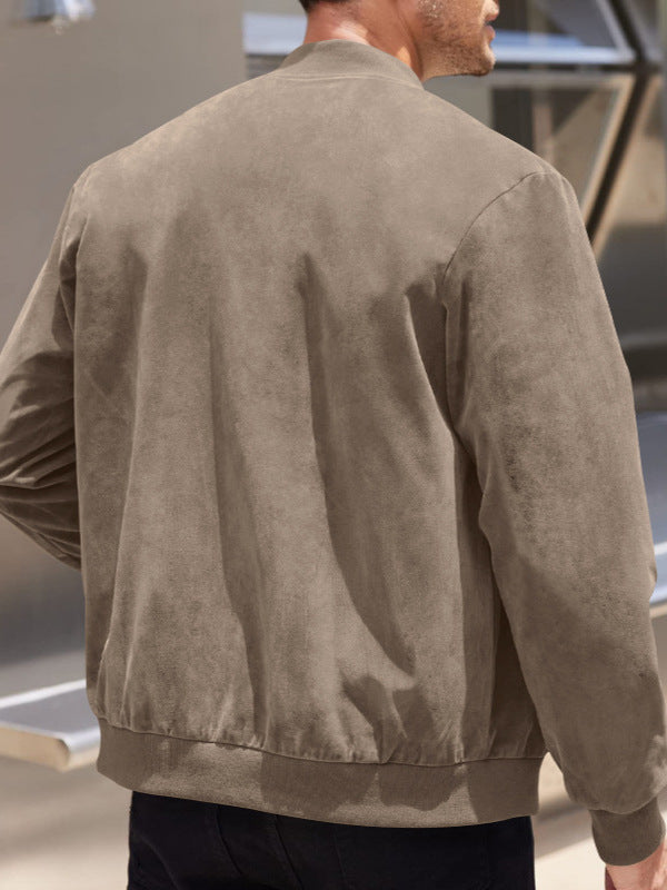 Men's Stand Collar Bomber Jacket | Classic Suede Style