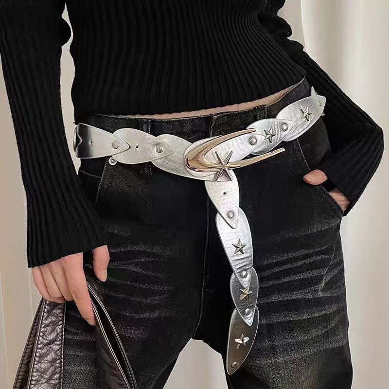 Retro Leather Belt with Decorative Buckle | Vintage Y2K Fashion Waist Belt