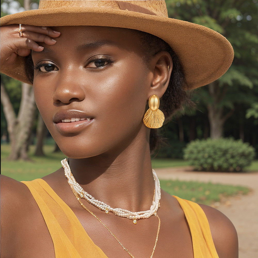 14K Gold Plated Leaf Drop Earrings | Elegant Geometric Statement Jewelry